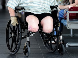 A man in a wheel chair at the Princess Alexandra Hospital in Brisbane