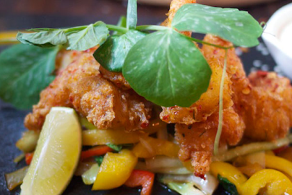 Fresh fish and Asian style vegetables at Uluru. 