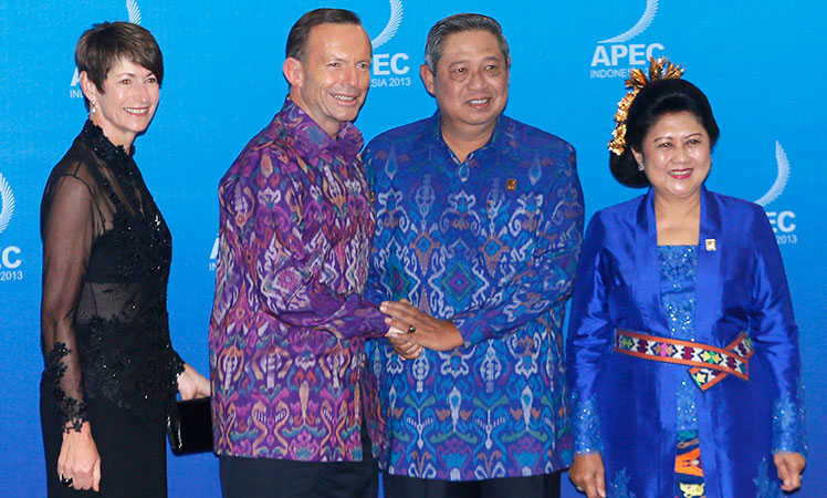 Australia's Prime Minister Tony Abbott and wife Margaret Aitken pose with Indonesia's President Susilo Bambang Yudhoyono and his wife Ani Yudhoyono before the APEC Summit in Bali last year. 