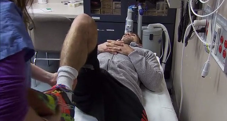 Team Canada's Sheldon Westcott has his knee examined before his fight against Dan Kelly.