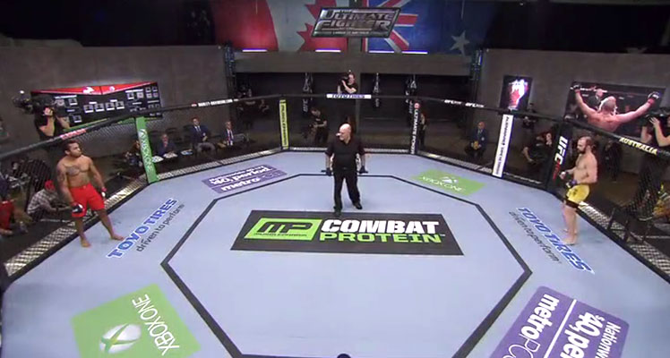 Team Canada's Matthew Desroches (left) and Team Australia's 'Filthy' Rich Walsh face off in their welterweight clash.