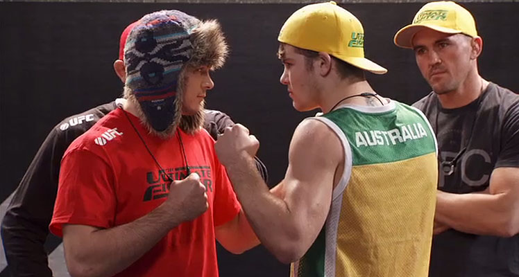 Next in line ... Team Canada welterweight Olivier Aubin-Mercier (left) faces off against Team Australia's Jake Matthews next week.