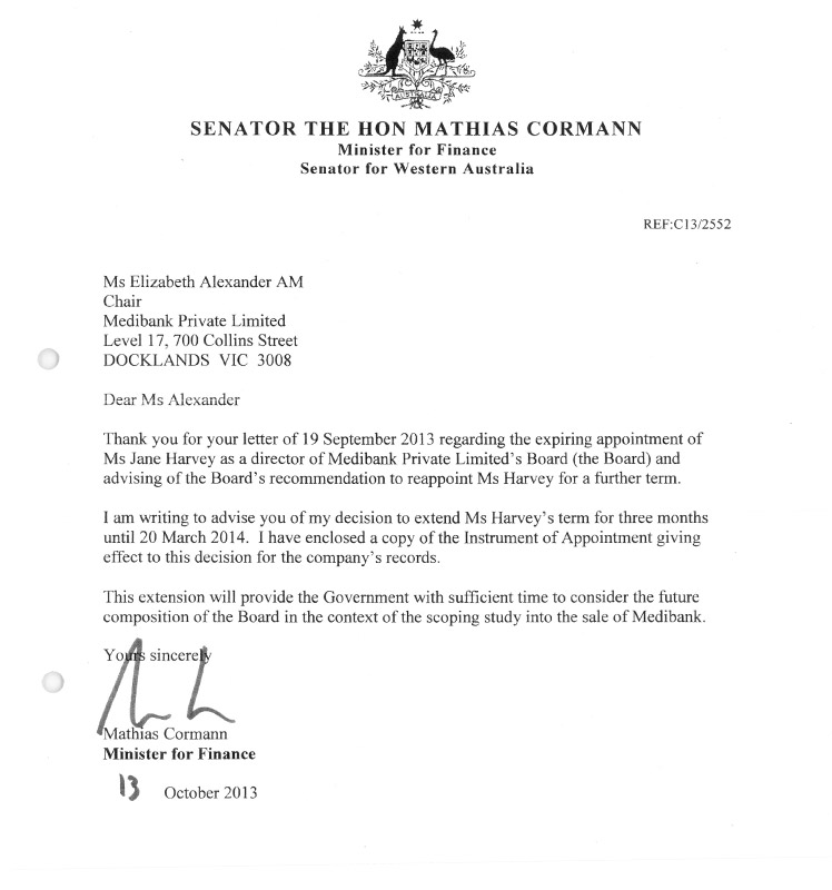 Letter from Mathias Cormann