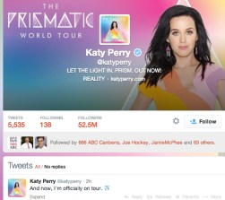 A screencap of Katy Perry's Twitter page. 