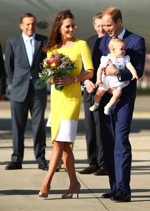 The royal couple, with baby George, on Australian soil. Photo: Getty 