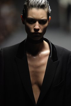 A model on the catwalk at Australian Fashion Week.