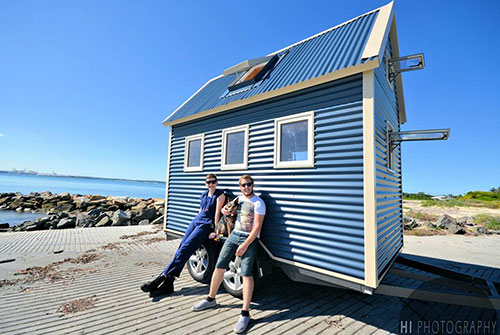Life's a beach: Beck from Sydney with her tiny house. Photo: Hayley Inglis
