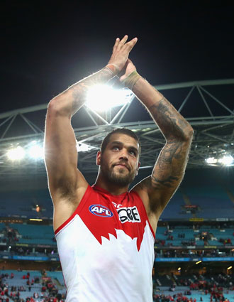 Feel the love: Franklin after the Swans' win on Friday. Photo: Getty