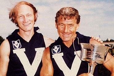 KB and Tommy: The author's father, Kevin Bartlett, with best mate Tom Hafey.