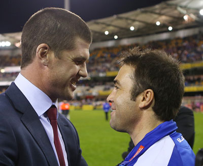 Former premiership teammates Jonathan Brown and Brad Scott. Photo: Getty