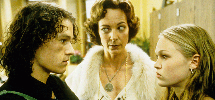 10 Things I Hate About You: Heath Ledger, Allison Janney and Julia Stiles. Photo: AAP