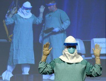 A worker wearing protective Ebola gear. Picture: Getty