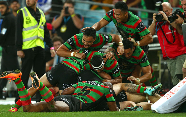 80th minute: Greg Inglis' try was the icing on the Rabbitohs cake. Photo: Getty