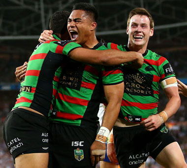 20th minute: Alex Johnston after the opening try of the match. Photo: Getty