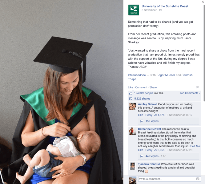Breastfeeding university graduate Jacci Sharkley
