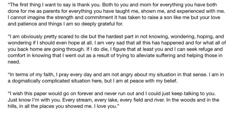 Peter Kassig letter to family.