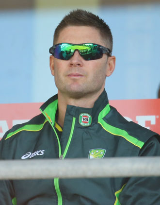 A hamstrung Clarke watches from the sidelines at the WACA. Photo: Getty