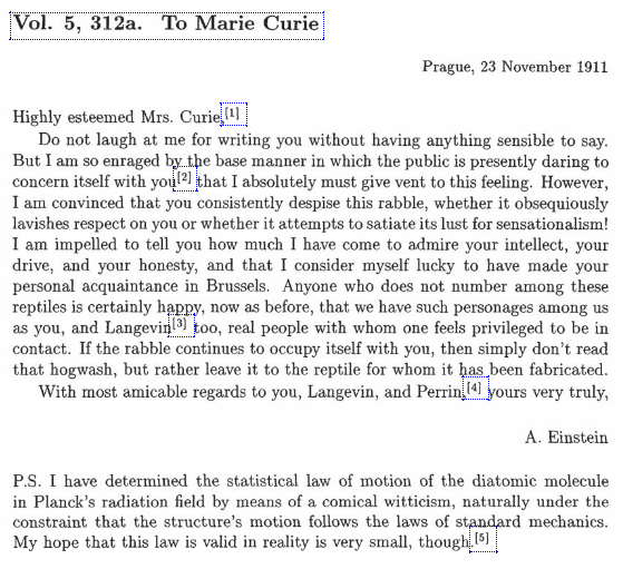 Alber Einstein letter to Marie Curie