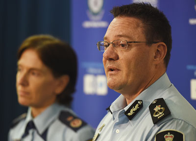 NSW Police Deputy Commissioner Catherine Burn (L) and Australian Federal Police Deputy Commissioner Michael Phelan speak about the arrest of two men on terror related charges. Photo: AAP
