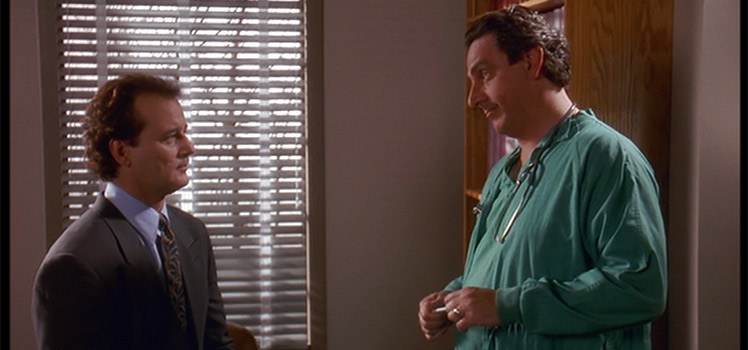 Murray with Harold Ramis in a scene from Groundhog Day. Photo: Supplied