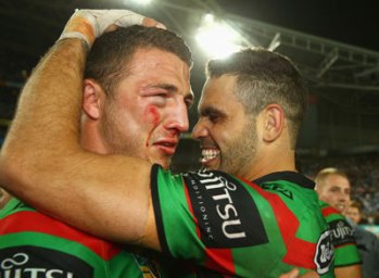 A bloodied but unbeaten Sam Burgess. Photo: Getty