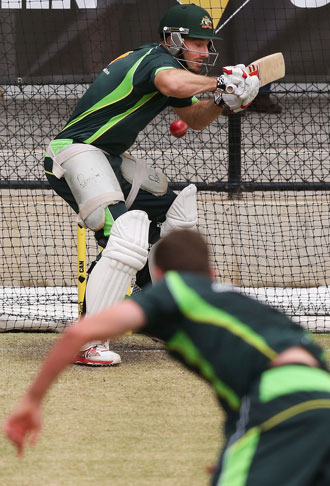 Shaun Marsh is almost hit by a bouncer from Josh Hazlewood in the Adelaide nets. Photo: Getty