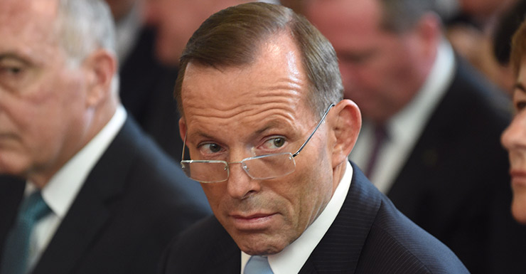 'Is Turnbull behind me? He is, isn't me. Don't turn around.' Photo: AAP