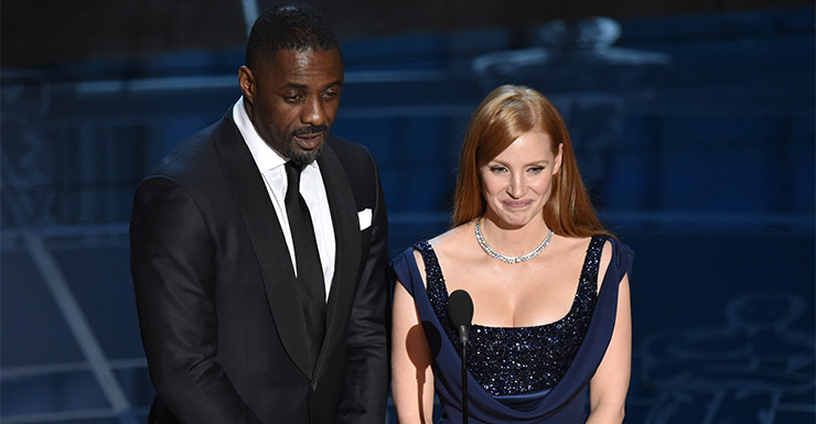 Elba and Chastain.