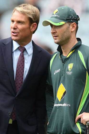 Thick as thieves: Clarke and Warne. Photo: Getty