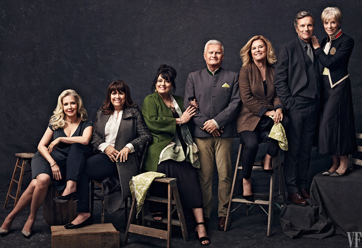From left: Kym Karath, Debbie Turner (Gretel), Angela Cartwright (Marta), Duane Chase (Kurt), Heather Menzies (Louisa), Nicholas Hammond (Freidrich), and Charmian Carr (Leisl)