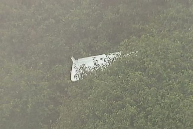 Wreckage of Mr Pavan’s Jabiru in bushy terrain on a property north-west of Woolooga. 
