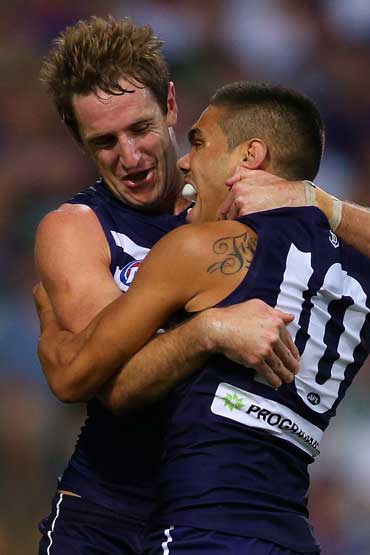 Michael Barlow and Michael Walters share a moment. Photo: Getty