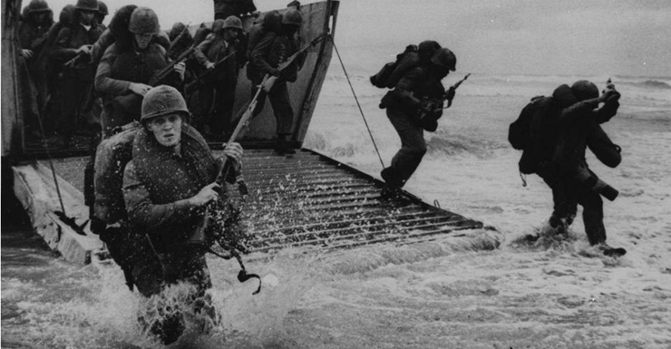 US Marines storm 'Red Beach Two' ten miles south of Da Nang, in south Vietnam.