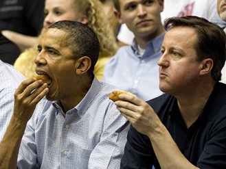 US President Barack Obama (C), British P