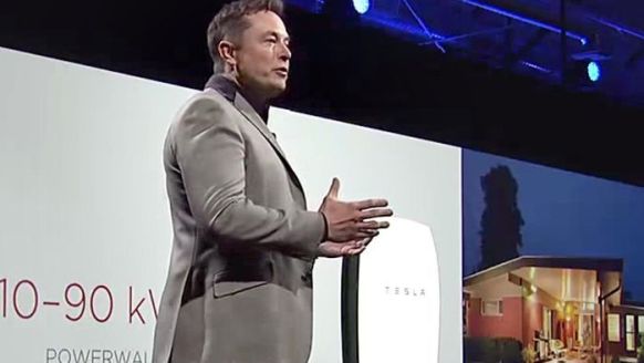 Elon Musk unveils the Powerwall at the Tesla Design Studio in Hawthorne, California