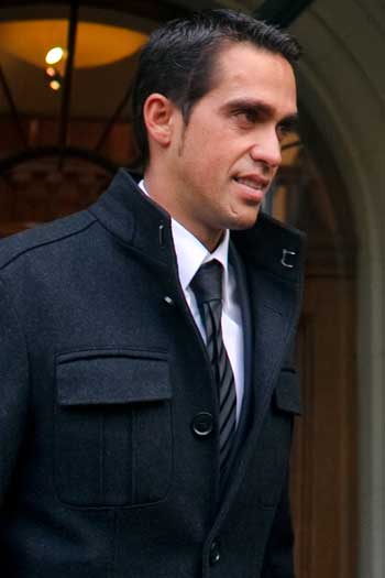 Spanish cyclist Alberto Contador leaves the Court of Arbitration for Sport in 2011. Photo: Getty