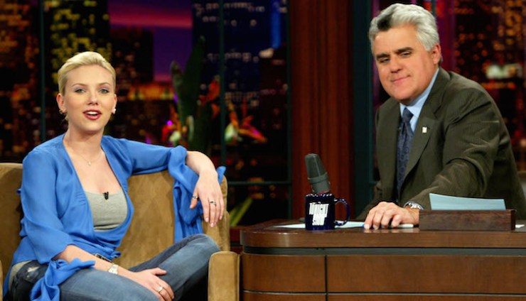 Jay Leno (pictured with Scarlett Johansson) was Letterman's main competitor. Photo: Getty