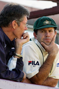 Buchanan and former captain Ricky Ponting during that unsuccessful 2005 tour. Photo: Getty