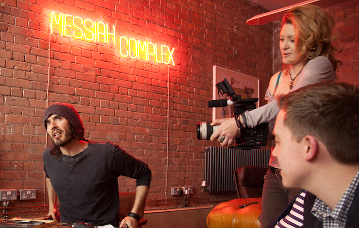 Timoner (right) filming Brand for the documentary.