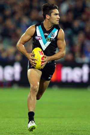 Port Adelaide's Chad Wingard received little support. Photo: Getty