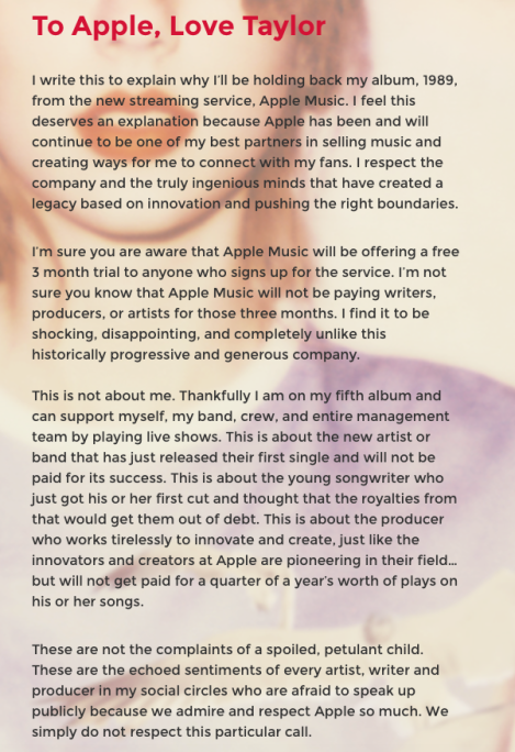 To Apple, love Taylor.