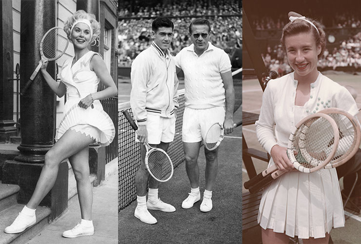 L-R: US player Karol Fageros in 1959, Australia's Ken Rosewall with Czechoslovakia's Jaroslav Drobny in 1954 and US player Maureen Connolly in 1952.