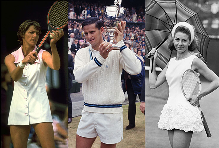 L-R: Australia's Margaret Court in 1960, Australia's Roy Emerson in 1965 and Italy's Lea Pericoli in 1965.