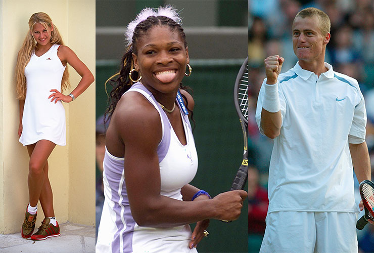 L-R: Russia's Anna Kournikova in 2000, USA's Serena Williams in 2000 and Australia's Lleyton Hewitt in 2002.