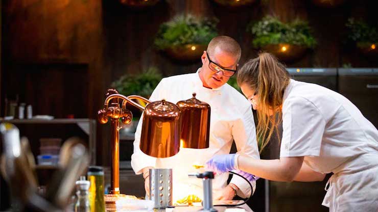 Heston watches Billie assemble the dish.