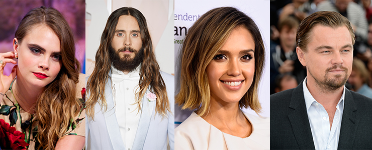 L-R: Cara Delevigne, Jared Leto, Jessica Alba, and Leonardo DiCaprio are all bronde. Photos: Getty