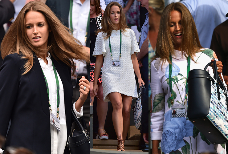 L-R: Kim opted for a simple navy blazer with her glittering engagement ring, a sweet white sundress and a pastel floral shirtdress.