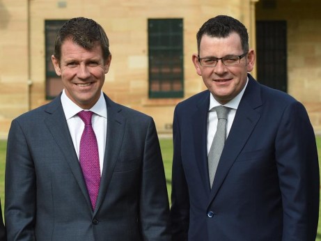 Mike Baird and Daniel Andrews were all smiles at a leader's retreat in July.