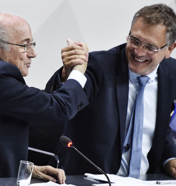 Jerome Valcke (r) was FIFA president Sepp Blatter's 'right-hand man'.