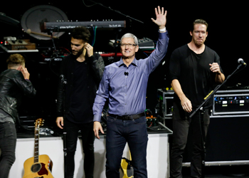 The launch was a rock star event, with CEO Tim Cook introduced by rock band OneRepublic. Photo: AAP